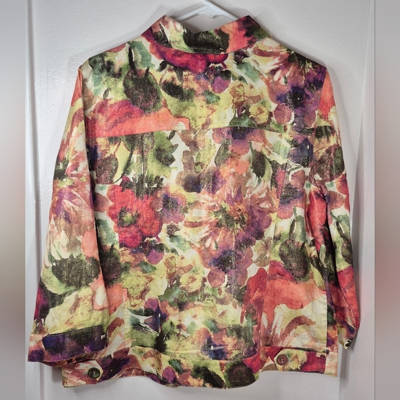 Chico's Floral Watercolor Atalia Shimmer Jacket Size 2 (Chico's 2)/L NWOT *Mint - Picture 4 of 12